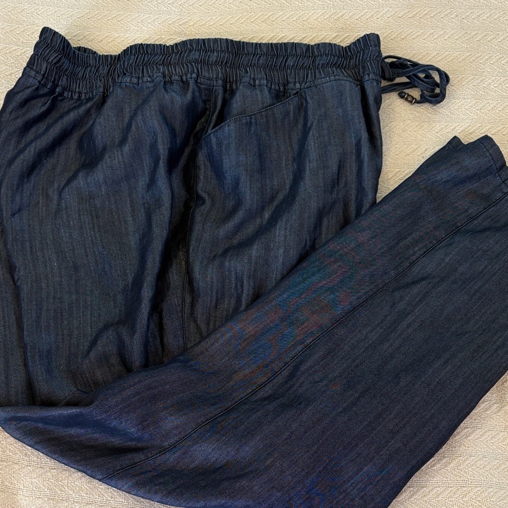 NWT 16W INC Dark Blue Denim Color Drawstring Pants elastic waist